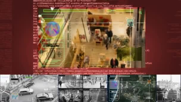 Mall - Kamera Keamanan - Pengawasan - Cyber - Merah — Stok Video