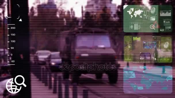 Veículo militar - monitor - tela - câmera CCTV - roxo — Vídeo de Stock