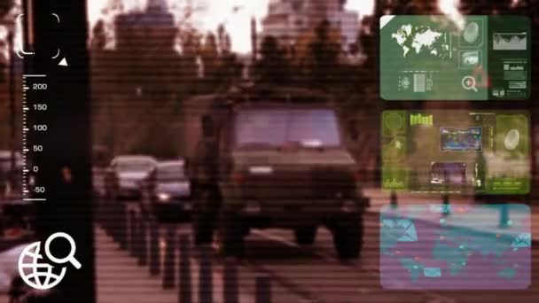 Vojenské vozidlo - monitor - screen - Cctv kamera - červená — Stock video