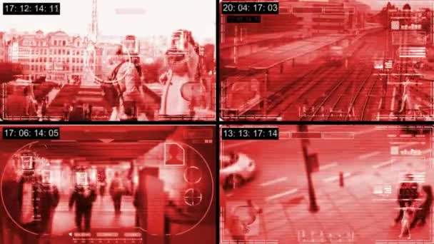 Люди - Камера безопасности - Наблюдение - Истечение времени - красный — стоковое видео