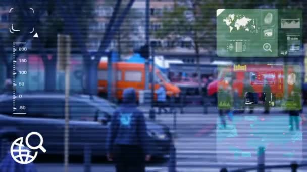 Mensen Crossing - monitor - scherm - Cctv camera - blauw — Stockvideo