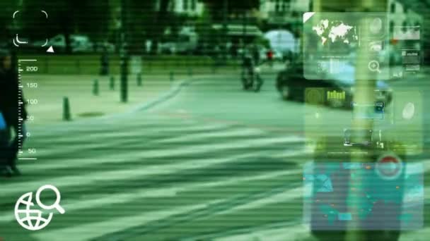 People passing - monitor - screen - CCTV camera - green — Stock Video