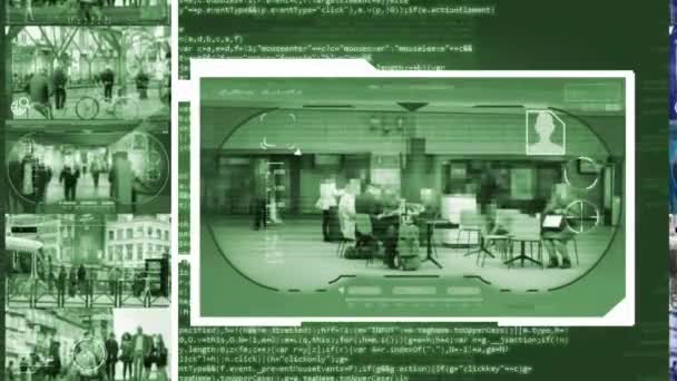 Publiek - Security Camera - bewaking - Cyber - groen — Stockvideo