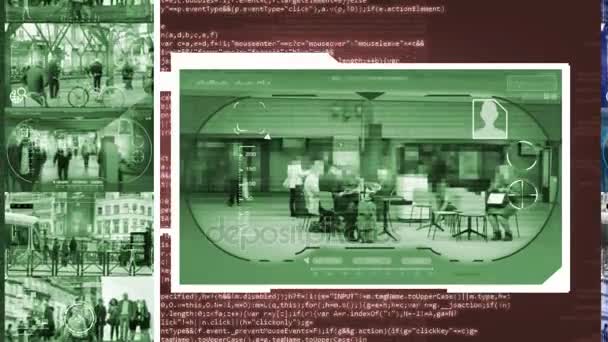 Δημόσιο - κάμερα ασφαλείας - επιτήρησης - Cyber - κόκκινο — Αρχείο Βίντεο
