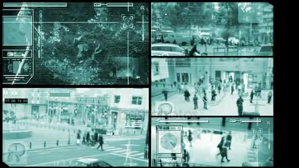 Obrazovka - bezpečnostní kamera - Surveillance - časová prodleva - modrá — Stock video