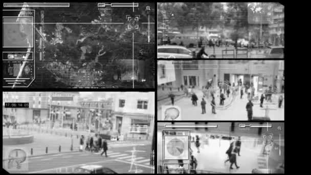 Οθόνη - κάμερα ασφαλείας - επιτήρηση - χρονική - γκρι — Αρχείο Βίντεο