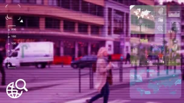 Πλατεία - παρακολούθηση - οθόνη - κάμερα Cctv - μωβ — Αρχείο Βίντεο