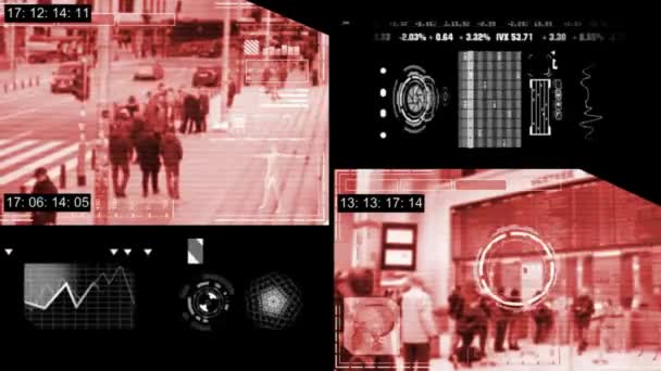 Bahnhof - Überwachungskamera - Überwachung - Zeitraffer - rot. — Stockvideo