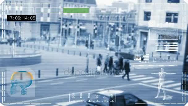 Stop light street - interfaz - digitalización - azul — Vídeo de stock