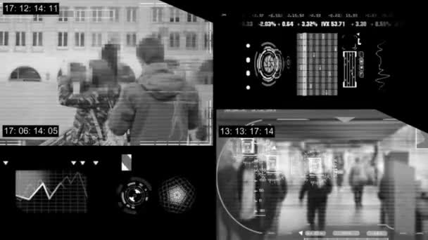 Toeristen - Security Camera - toezicht - time-lapse - grijs — Stockvideo
