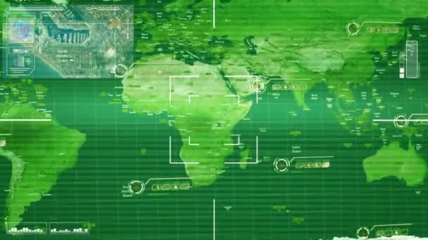 World - Map - High Tech - Scanning - green — Stock Video