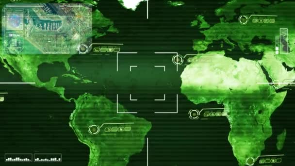 Océanos del mundo - Mapa - Alta tecnología - Escaneo - verde — Vídeo de stock