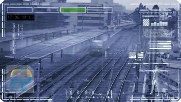 Τρένο - interface - ψηφιακή σάρωση - μπλε - Hd — Αρχείο Βίντεο