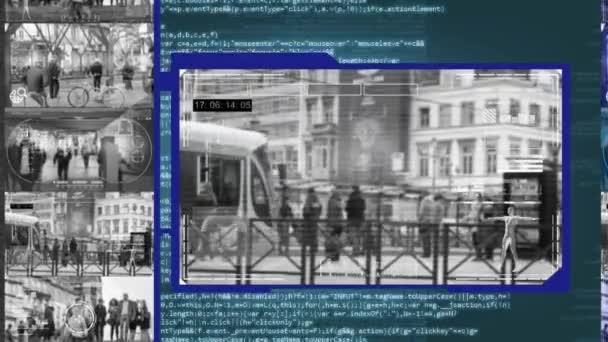 Villamos megálló - biztonsági kamera - megfigyelő - Cyber - kék — Stock videók