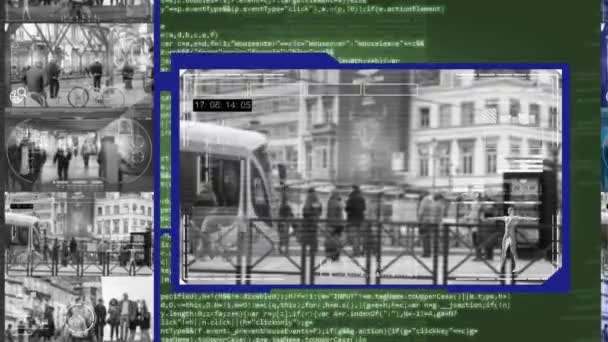 Tramvajová zastávka - bezpečnostní kamera - Surveillance - Cyber - zelená — Stock video