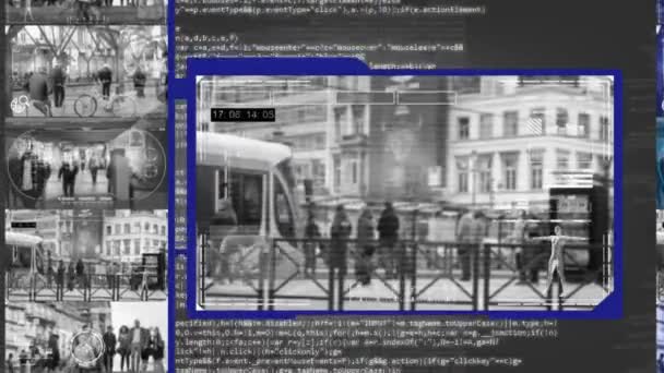 Tram Stop - Security Camera - Surveillance - Cyber - grey — Stock Video