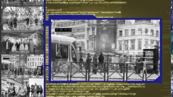 Tramvajová zastávka - bezpečnostní kamera - Surveillance - Cyber - žlutá — Stock video