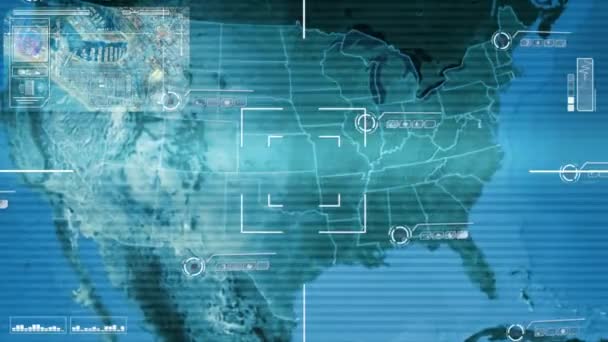 USA - mapa - High Tech - skenování - modrá — Stock video