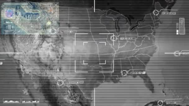 米国 - 地図 - ハイテク - スキャン - グレー — ストック動画