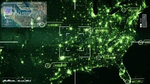USA - Notte - Mappa - High Tech - Scansione - verde — Video Stock