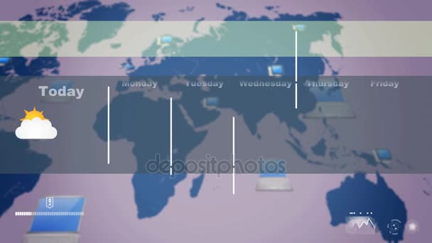 Previsioni meteo - Nuvole - Pioggia - Tuono - Blue Map Background . — Video Stock