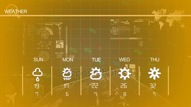 Alta tecnología - Pronóstico del tiempo - Código - Soleado - Lluvia - Trueno - Amarillo — Vídeos de Stock