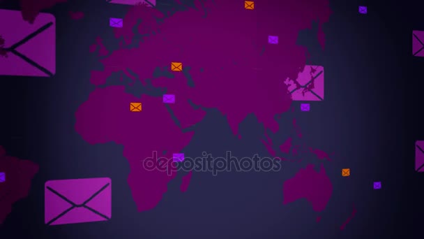 Fundo e-mails - mundo em movimento da direita para a esquerda - animação vetorial - fundo preto - visão esquerda - roxo — Vídeo de Stock