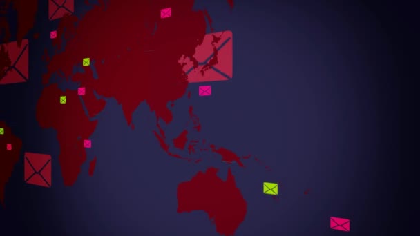 Arka plan - dünya yaptı için - vektör animasyon - siyah arka plan - doğru görünümü - kırmızı sağdan e-postaları — Stok video