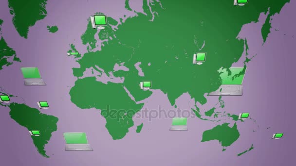 Fondo del ordenador - mundo moviéndose de derecha a izquierda - animación vectorial - fondo negro - vista superior - verde — Vídeo de stock