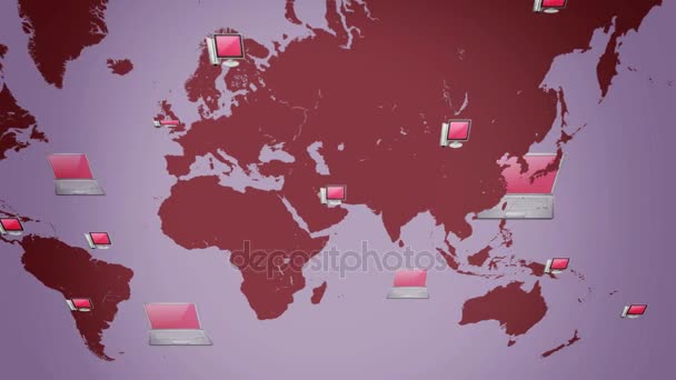 De achtergrond van de computer - wereld verplaatsen van rechts naar links - vector animatie - zwarte achtergrond - boven weergave - rood — Stockvideo