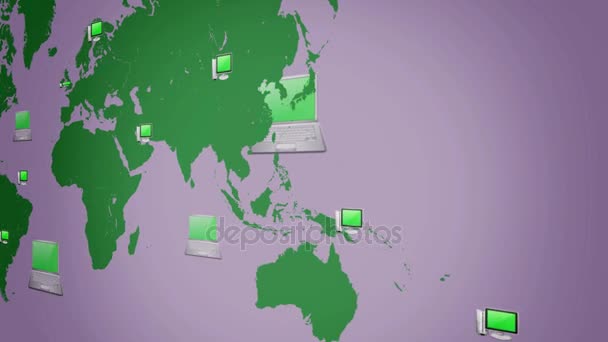 Computer background - world moving from right to left - vector animation - black background - right view - green — Stock Video
