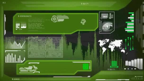 Escaneo ocular - Diseño de alta tecnología - búsqueda de mapas - recopilación de información - datos - verde - digital — Vídeos de Stock