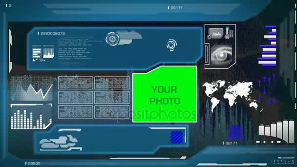 Auge-Scan - High-Tech-Layout - Kartensuche - Informationsgewinnung - Daten - blau — Stockvideo