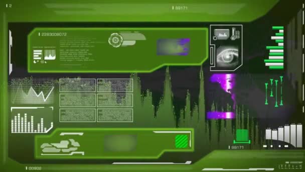 Eye Scan - högteknologi layout - karta söka - informationsinsamling - data - grön — Stockvideo