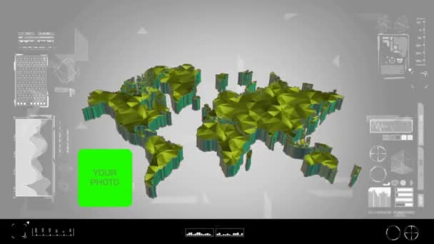 Frammenti - Flipping mappa 3d - scansione mondiale - grafica - giallo - digitale — Video Stock