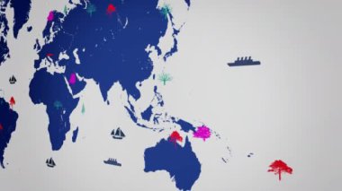 Arka plan - mavi kıta - sağ görünümü vektör tekneler - dünya çapında - ağaçlar büyüyen - Dünya Haritası - beyaz