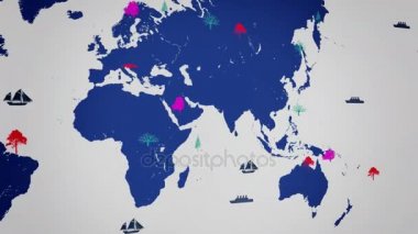 Arka plan - mavi kıta - sol görünüm vektör tekneler - dünya çapında - ağaçlar büyüyen - Dünya Haritası - beyaz