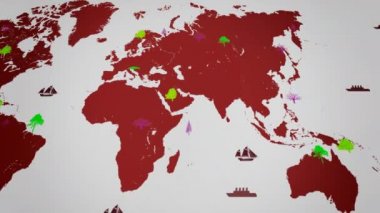 -Dünya - beyaz arka plan - kırmızı kıta Haritası - görünümü altında büyüyen vektör tekneler - dünya çapında - ağaçlar