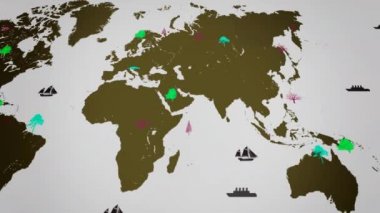 -Dünya - beyaz arka plan - sarı kıta Haritası - görünümü altında büyüyen vektör tekneler - dünya çapında - ağaçlar