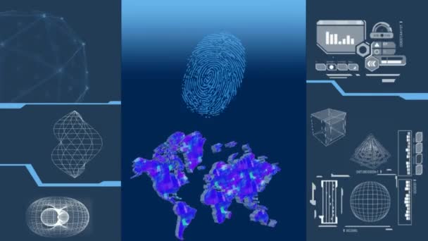 Global Research - білі дані - високотехнологічний дисплей - сканування - синій — стокове відео