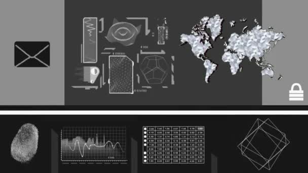 Animación vectorial - Análisis mundial - detalles de viaje - información de primer plano - gris — Vídeos de Stock