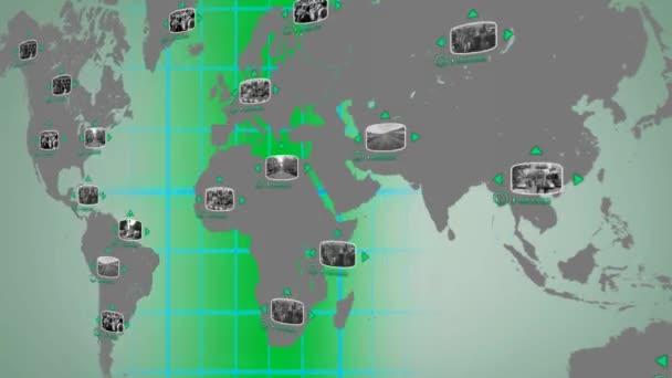Світ цифровий екран - зелений - центр . — стокове відео