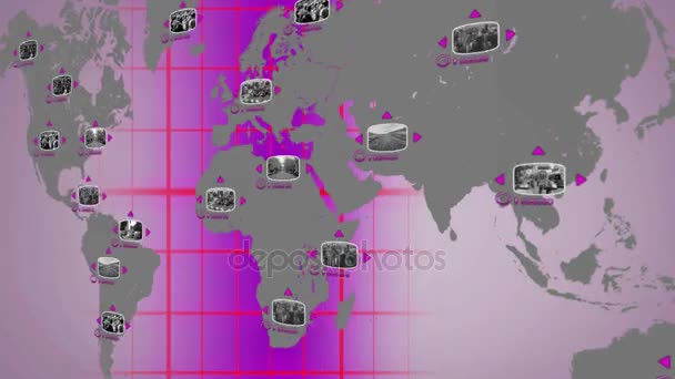 Świecie - cyfrowy ekran - fioletowy - centrum — Wideo stockowe