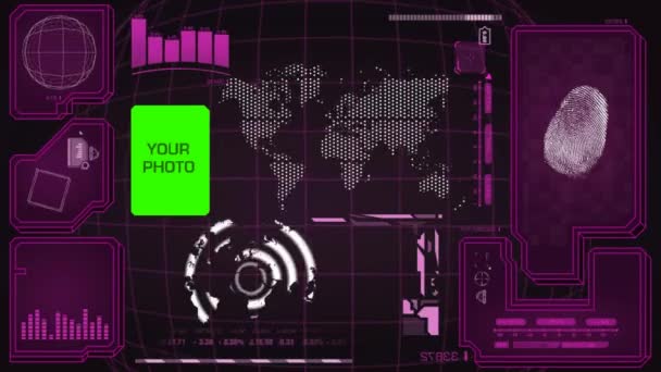 Wereldwijd - Scanning gegevens - interface morphing - vingerafdruk zoeken - roze — Stockvideo