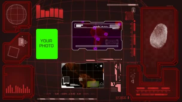 Wereldwijd - Scanning gegevens - interface morphing - vingerafdruk zoeken - rood — Stockvideo