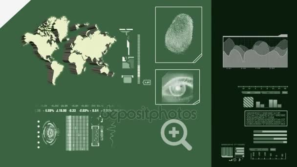 Mapa świata, skanowanie - 3d obrót - zaawansowane skanowanie - informacje - zielony - cyfrowe — Wideo stockowe