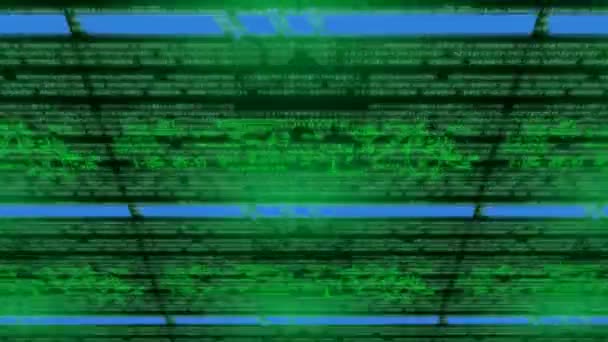 Над просмотром - ульта измерение - кодирование сообщения - строки данных - информация - киберпространство - зеленый цвет . — стоковое видео