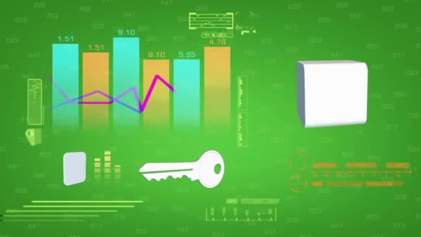 Wykres - gospodarka - cyberprzestrzeni - cyfrowe numery - Stock - widok z przodu - zielony — Wideo stockowe