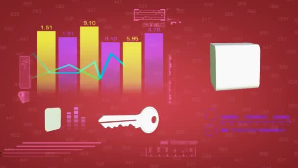 Wykres - gospodarka - cyberprzestrzeni - cyfrowe numery - Stock - widok z przodu - czerwony. — Wideo stockowe