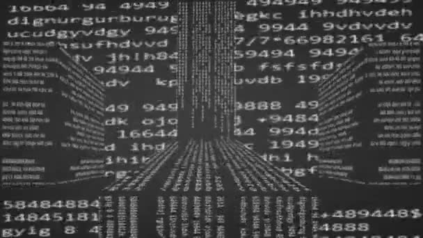 Code - in een geavanceerde interface - perspectief dimensie - gebouwen - verticaal - horizontaal - zwart. — Stockvideo